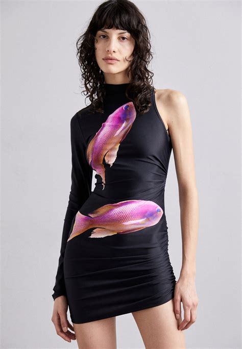 versace collection tubino dress with pink wasted print black